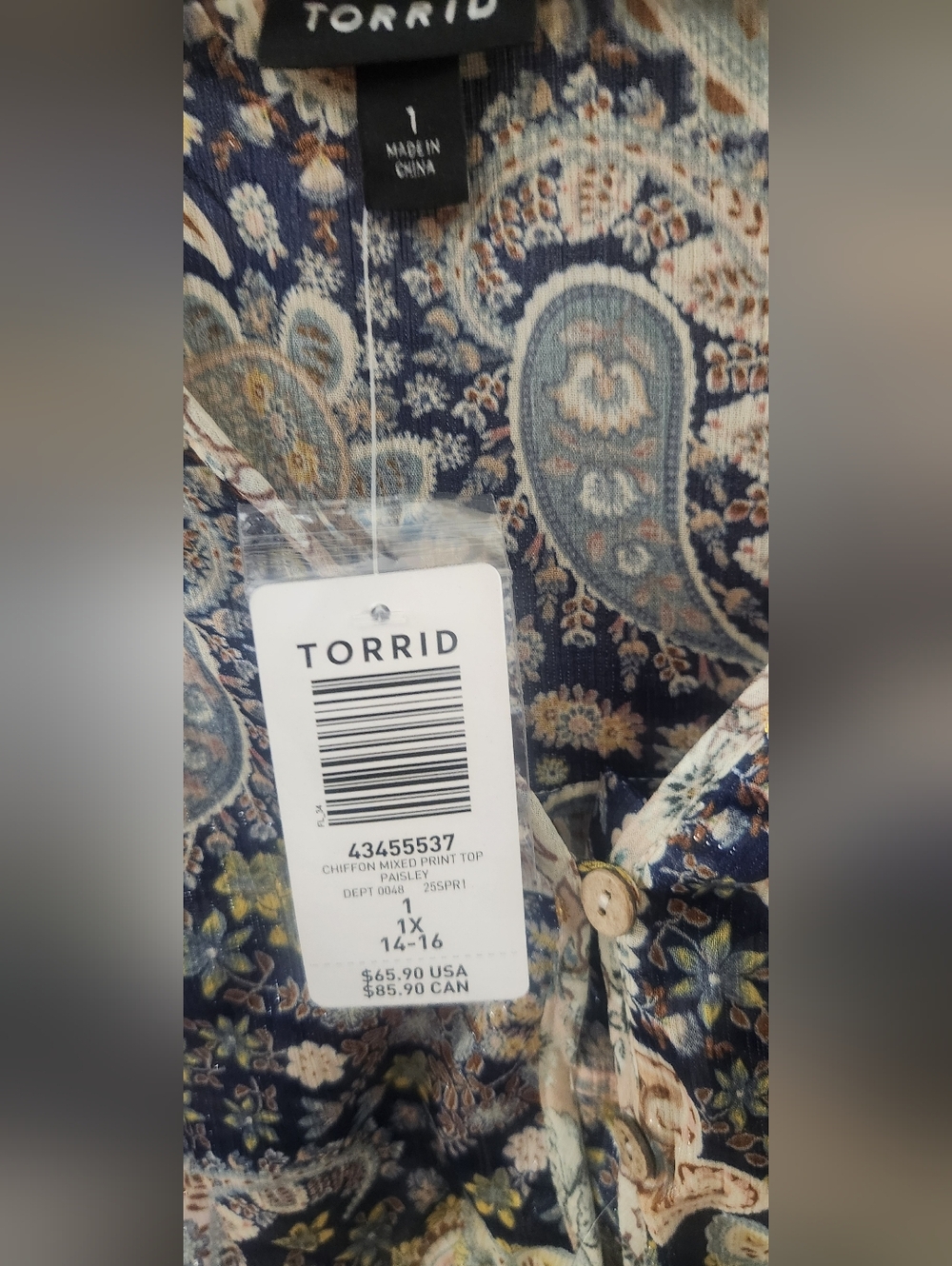 NWT Torrid Chiffon Mixed Print Paisley Top Size 1 - Picture 6 of 8